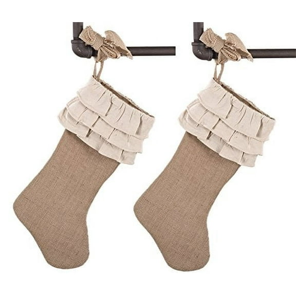 Holiday Décor Jute Design Natural Christmas Stocking (Ruffles 2 Pack)