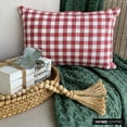 thumbnail image 1 of Holiday Décor Lumbar Pillow Cover, 12" x 22" Red Cotton Pillowcase, Farmhouse Check & Stripe Buffalo Checks Oblong Pillow Cover For Sofa Couch, Hotels, Living Room, Bed Room - Grid Loom Red, 1 of 10