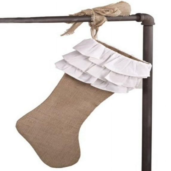 Holiday Décor Ruffle Design Jute Christmas Stocking, One Piece (white ruffles)