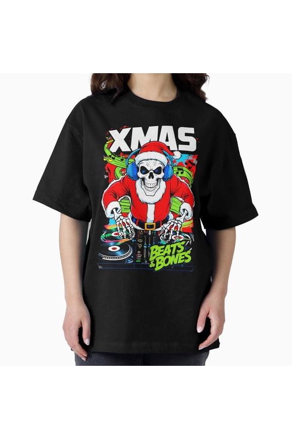 Holiday DJ Skeleton With EDM Beats Festive Vibes Themed Unisex T-Shirt, up to Size 5XL