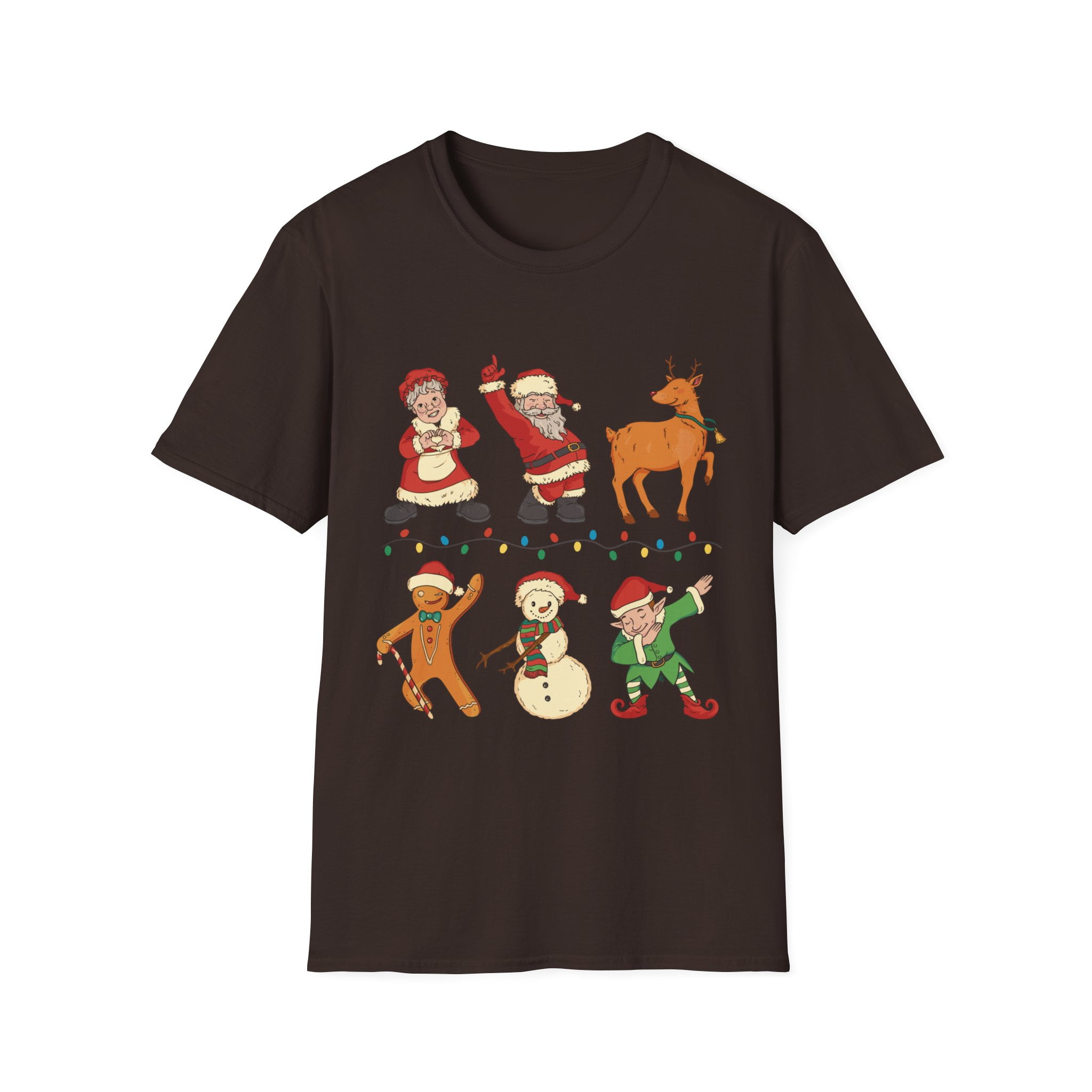 Holiday Dancing Santa Reindeer Snowman Elf Gingerbread Tee