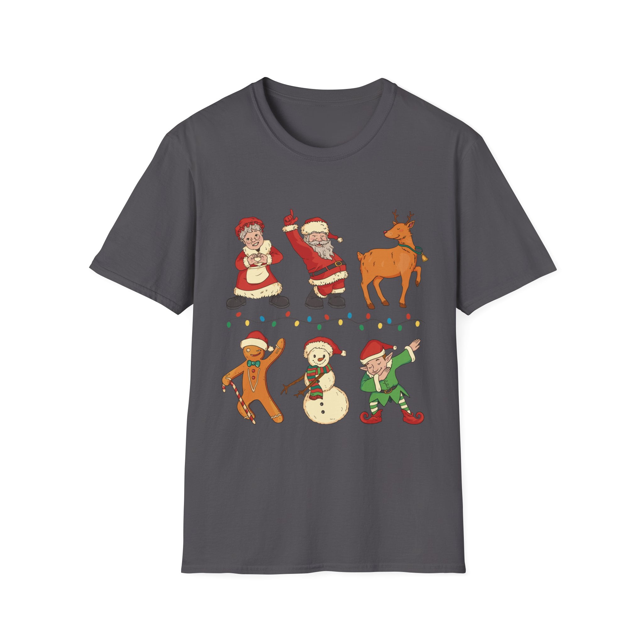 Holiday Dancing Santa Reindeer Snowman Elf Gingerbread Tee