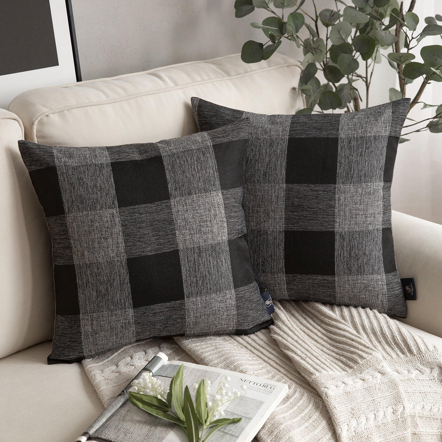 Holiday Deal Selection Phantoscope Buffalo Checker Plaids Cushion Decorative Throw Pillow Cover for Bed and Couch, 18" x 18", Black and Gray, 2 Pack
