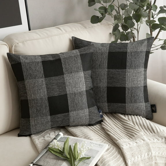 Holiday Deal Selection Phantoscope Buffalo Checker Plaids Cushion Decorative Throw Pillow Cover for Bed and Couch, 18" x 18", Black and Gray, 2 Pack