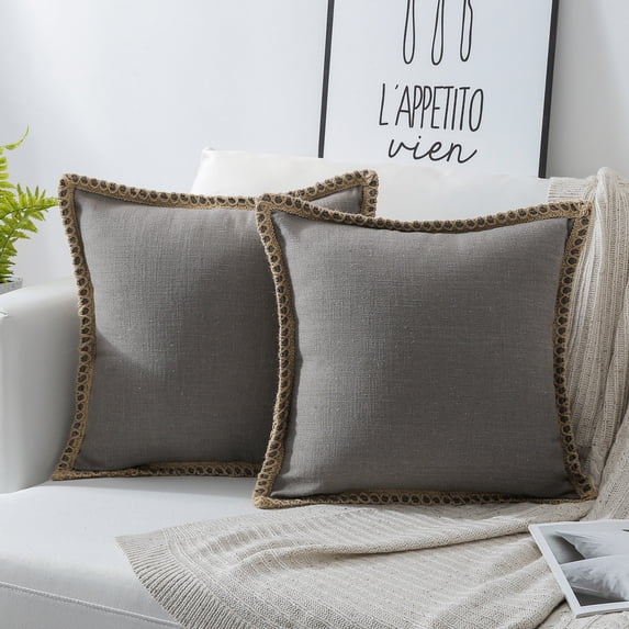 Holiday Deal Selection Phantoscope Farmhouse Burlap Linen Tailored Edge Decorative Throw Pillow Cover for Bed and Couch, 18" x 18", Green, 2 Pack