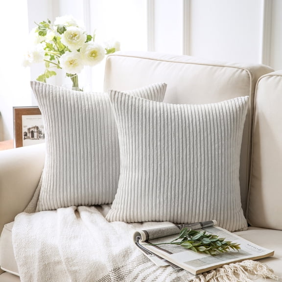 Phantoscope Fluffy Corduroy Velvet Decorative Throw Pillow Cover for Bed and Couch, 18" x 18", White, 2 Pack