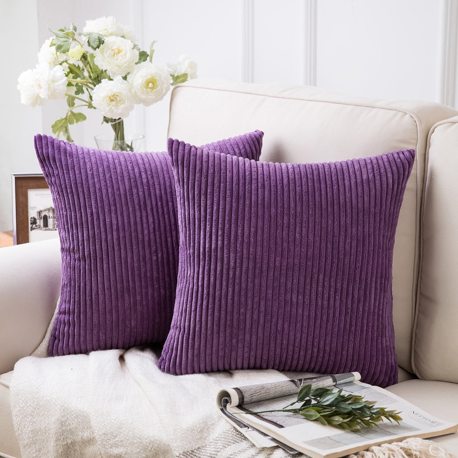 Phantoscope Fluffy Corduroy Velvet Decorative Throw Pillow Cover for