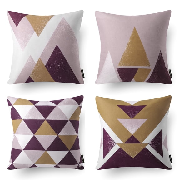 Phantoscope Geometric 100% Cotton Series Decorative Throw Pillow Cover, 18" x 18", Purple, 4 Pack