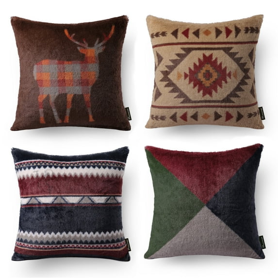 Phantoscope Geometric Series D Faux Fur Vintage Indian Decorative Throw Pillow Cover for Couch, 18" x 18", 4 Pack