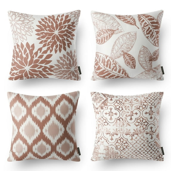 Phantoscope New Living Series Duplex Printing Decorative Throw Pillow Covers, 18" x 18", Caramel, Set of 4