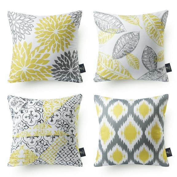 Holiday Deal Selection Phantoscope New Living Series Duplex Printing Decorative Throw Pillow Covers, 18" x 18", Yellow and Gray, Set of 4