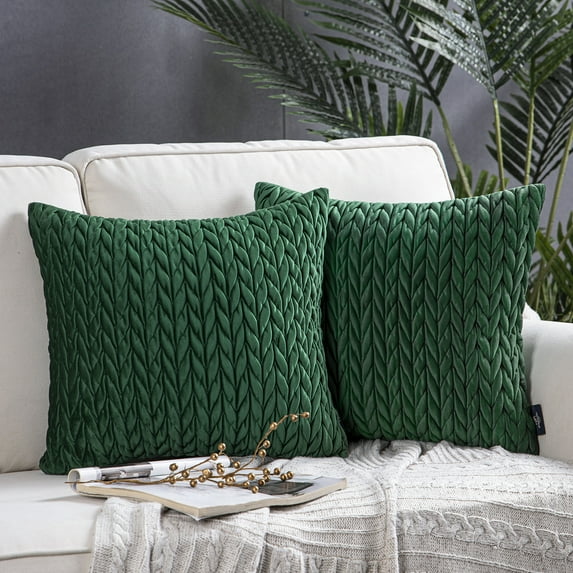 Holiday Deal Selection Phantoscope Quilted Velvet Braid Textured Pleated Decorative Throw Pillow Cover for Bed and Couch, 18" x 18", Dark Green, 2 Pack