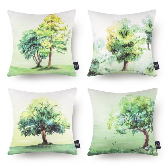 Phantoscope Season Series Decorative Throw Pillow Covers, Spring Green Tree, 18" x 18", Set of 4