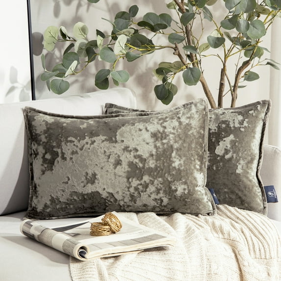 Holiday Deal Selection Phantoscope Shiny Crushed Trimmed Velvet Decorative Throw Pillow Cover for Bed and Couch, 12" x 20", Gray, 2 Pack