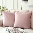 thumbnail image 1 of Holiday Deal Selection Phantoscope Silky Velvet Pom Pom Decorative Throw Pillow Cover for Bed and Couch, 18" x 18", Light Pink, 2 Pack, 1 of 3
