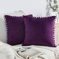 thumbnail image 1 of Silky Velvet Series Pom Pom Decorative Throw Pillow Covers, 20" x 20", Dark Purple, Set of 2, 1 of 6
