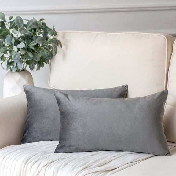 Holiday Deal Selection Phantoscope Soft Silky Velvet Decorative Throw Pillow Cover for Bed and Couch, 12" x 20", Dark Gray, 2 Pack