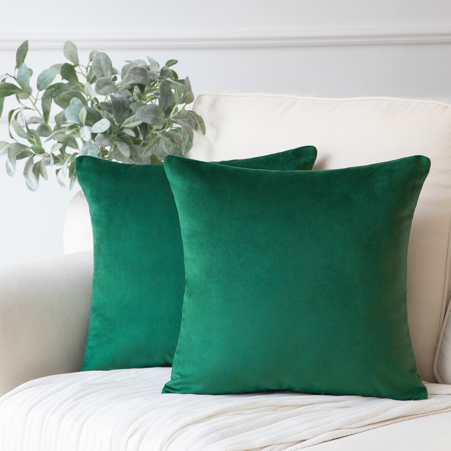 Green Velvet 18'' Square Throw Pillow Covers, Set of 2