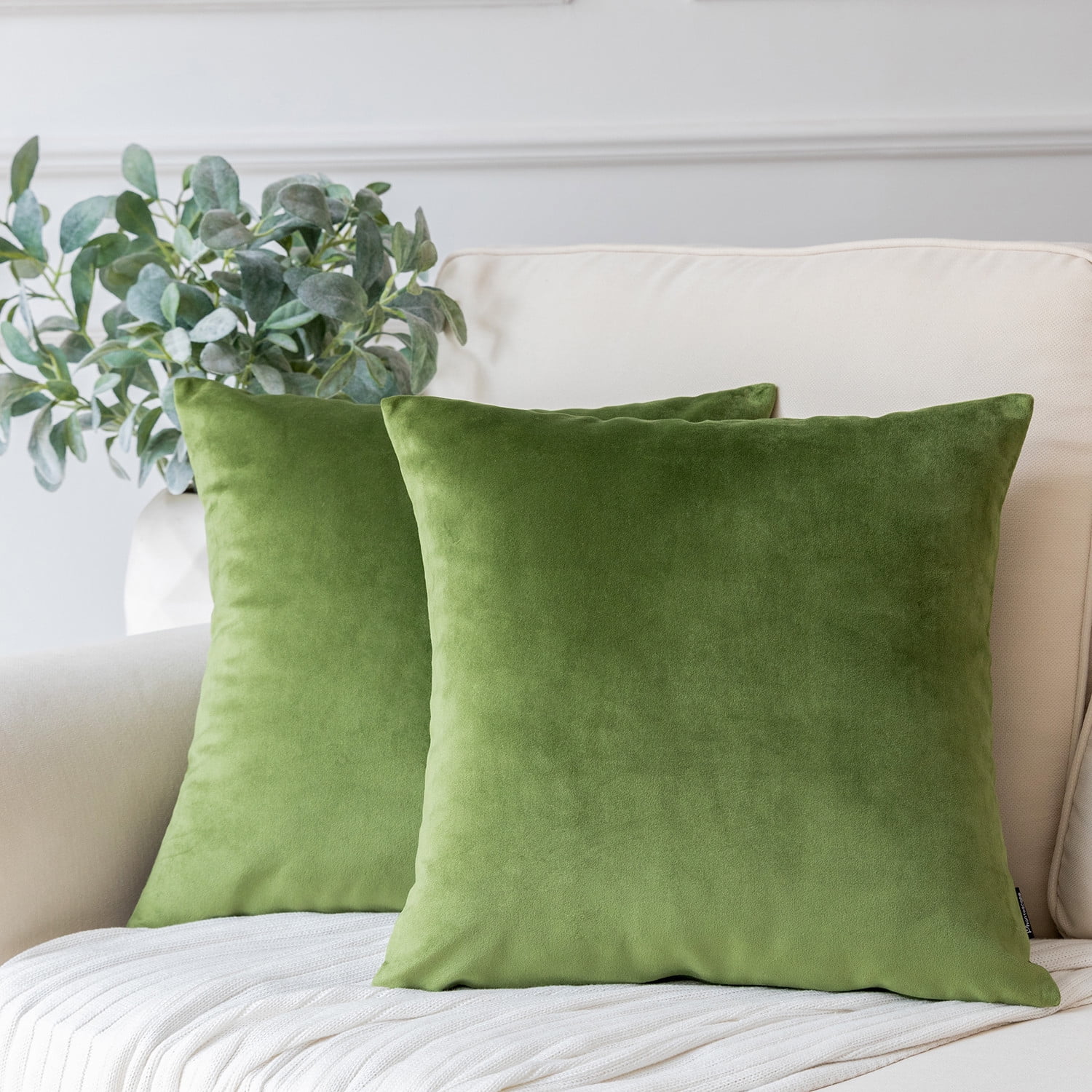 Green Velvet 18'' Square Throw Pillow Covers, Set of 2
