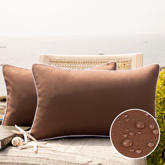 Holiday Deal Selection Phantoscope Summer Waterproof Square Cusion Outdoor Decorative Throw Pillow Covers for Patio, 12" x 20", Brown, 2 Pack