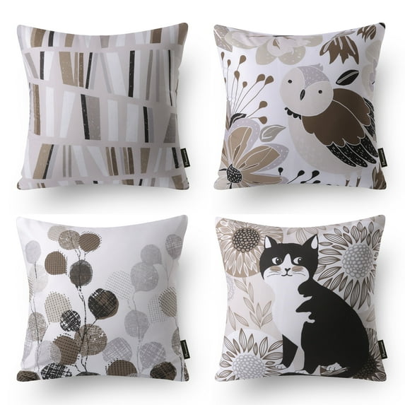 Phantoscope Sweet Home Series Square Cusion Decorative Throw Pillow Cover, 18" x 18", Brown, 4 Pack