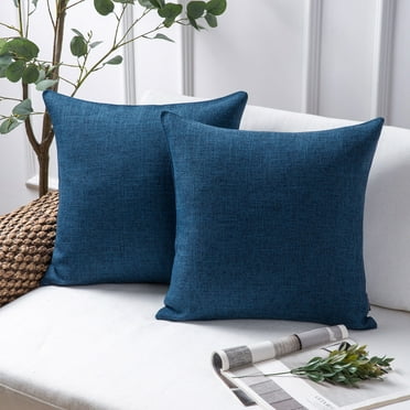 Holiday Deal Selection Phantoscope Textural Faux Linen Decorative Throw Pillow Cover for Bed and Couch, 18" x 18", Navy, 2 Pack