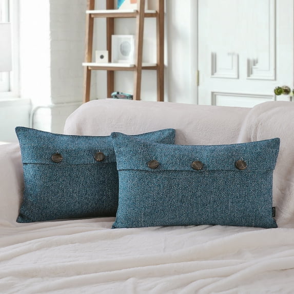 Holiday Deal Selection Phantoscope Triple Button Cotton Blend Decorative Throw Pillow Cover for Bed and Couch, 12" x 20", Lake Blue, 2 Pack