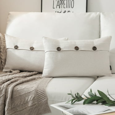 Holiday Deal Selection Phantoscope Triple Button Cotton Blend Decorative Throw Pillow Cover for Bed and Couch, 12" x 20", Off-White, 2 Pack