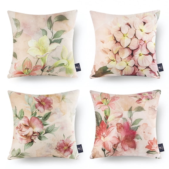 Phantoscope Tropical Series Decorative Throw Pillow Covers, Romantic Pink, 18" x 18", Set of 4