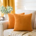 thumbnail image 1 of Holiday Deal Selection Soft Corduroy Corn Striped Velvet Decorative Throw Pillow Cover, 22" x 22", Orange, 2 Pack, 1 of 2