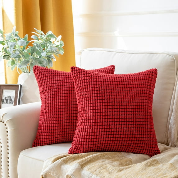 Holiday Deal Selection Soft Corduroy Corn Striped Velvet Decorative Throw Pillow Cover, 22" x 22", Red, 2 Pack