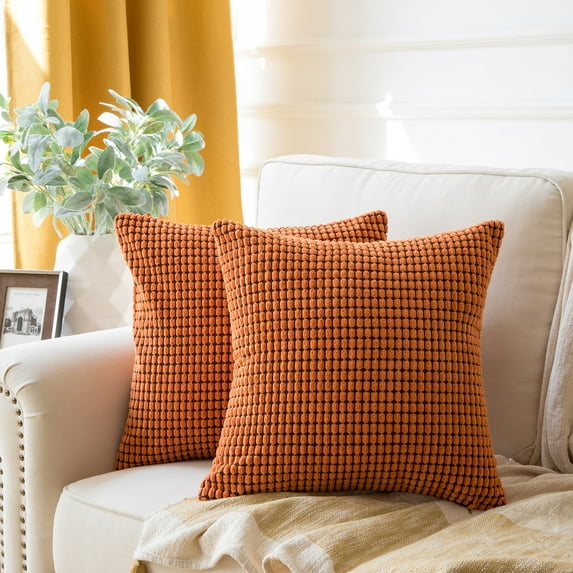 Holiday Deal Selection Soft Corduroy Corn Striped Velvet Decorative Throw Pillow Cover for Bed and Couch, 18" x 18", Medium Red, 2 Pack