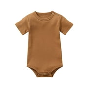 Holiday Deals 2024! Loopsun Baby Romper Baby Bodysuit, Crew Neck Short Sleeve Solid Short Jumpsuit Brown