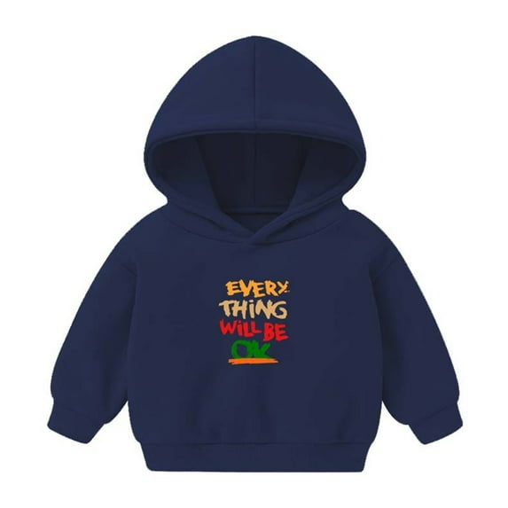 Holiday Outfits AJTQTH Everything Will Be Ok Print Long Sleeve Hoodies for Kids Boys Girls Casual Fall Winter Warm Hooded Pullover Sweatshirts Fashion Oversized Baggy Outwear Coat Navy 6-7 Years
