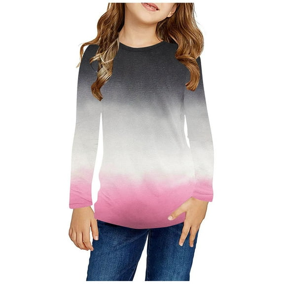Holiday Outfits AJTQTH Floral Shirts for Kids Girls Casual Long Sleeve Crewneck Graphic Pullover Tops Fashion Basic Workout Sweatshirts Cotton T-Shirts Multicolor#06 13-14 Years