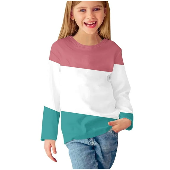 Holiday Outfits AJTQTH Kids Boys Girls Long Sleeve Color Block Sweatshirts Lightweight Casual Fall Winter Graphic T-Shirts Fashion Comfy Pullover Tops Pink 11-12 Years