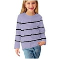 thumbnail image 1 of Holiday Outfits AJTQTH Lovely Girls Long Sleeve Crewneck Striped Shirts Kids Casual Graphic Pullover Tops Loose Lightweight Relaxed Fit Cotton T-Shirts Purple 11-12 Years, 1 of 6