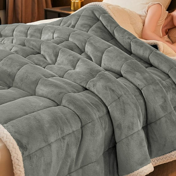 Holiday Deals ASXite Bed Blankets, Extra Thick Flannel Fleece Blanket With Double Layer Ideal Office Nap Cover Warm Cozy Blanket For Bed Or Couch Gray
