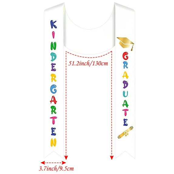 PRETXORVE Season of Graduation Children's Ribbon Etiquette Shoulder Belt Preschool Kindergarten Graduation Print Honor Award Silk Shawl