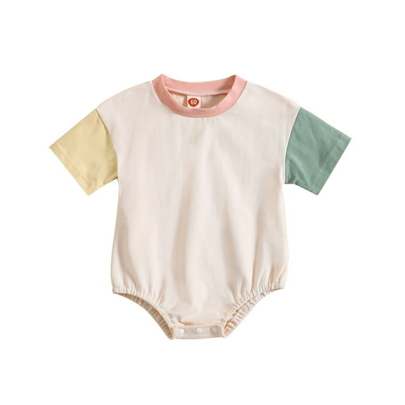 Ohufall Baby Girl Baby Boy Clothes, Toddler Kids Baby Boys Girls Fashion Cute Short Sleeve Splicing Print Casual Romper