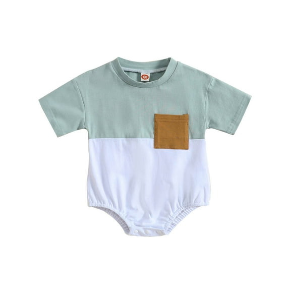 Borniu Baby Girl Baby Boy Clothes, Toddler Kids Baby Boys Girls Fashion Cute Short Sleeve Splicing Print Pocket Casual Romper