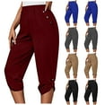 thumbnail image 1 of Ohufall Capris For Women, Casual Loose Soft Solid Color Mid Waist Thin Lace Up Pants,Womens Summer Pants, 1 of 10