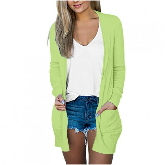 Holiday Deals! Borniu Cardigan For Women Solid Color Long Sleeve Casual Tops Blouse With Pocket Cardigan Cardigan Sweaters For Women Clearance