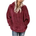 thumbnail image 1 of Ohufall Hoodies for Women, Sweatshirt for Women New Long Sleeve Hooded Jacket Solid Color Pocket Casual Loose Plush Sweater, 1 of 5