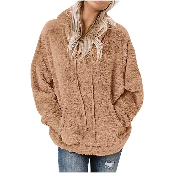 Holiday Deals! Borniu Hoodies for Women, Sweatshirt for Women New Long Sleeve Hooded Jacket Solid Color Pocket Casual Loose Plush Sweater Clearance