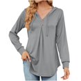 thumbnail image 1 of Ohufall Hoodies for Women, Sweatshirt for Women Solid V-Neck Button Hooded Loose Long Sleeve Sweater, 1 of 4