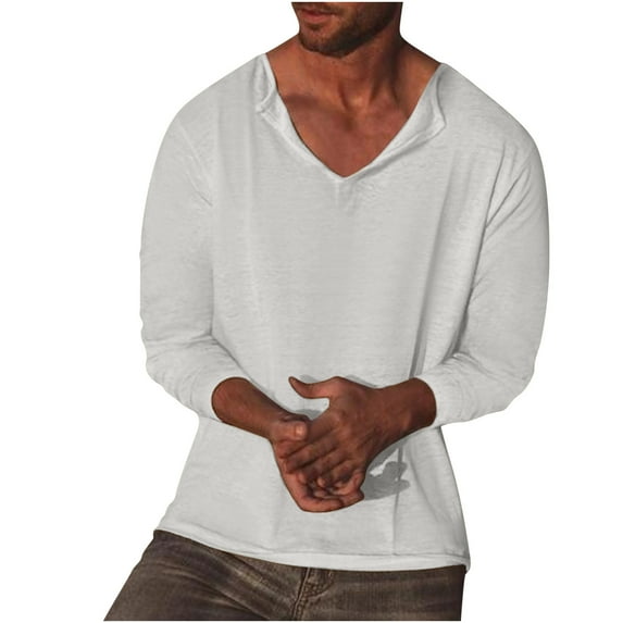 Holiday Deals! Borniu Mens Shirts,Long Sleeve Shirts for Men,Casual Fashion Solid V-neck Long Sleeve Pullover Breathable Shirt Blouse Tops Clearance