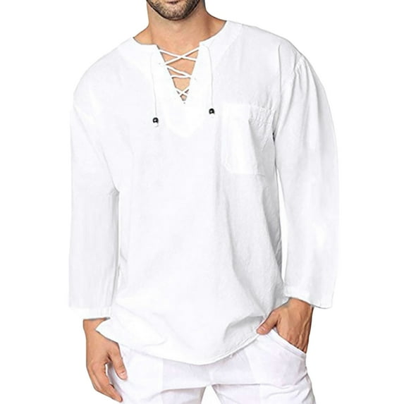 Holiday Deals! Borniu Mens Shirts,Long Sleeve Shirts for Men,Casual Solid Color Long Sleeve V-Neck Shirts Pullover Blouse Tops Clearance
