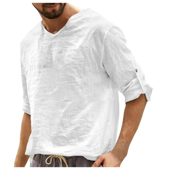 Holiday Deals! Borniu Mens Shirts,Long Sleeve Shirts for Men,Casual Solid Color V-Neck Collar Long Sleeve Pullover Blouse Tops Clearance