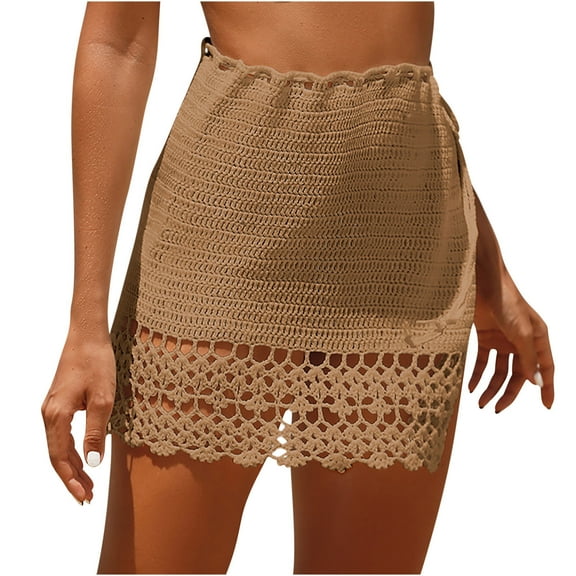 Ohufall Mini Skirt Women's Beach Strap Hollow Wrap Hip Beach Skirt Half Length Skirt Summer Skirts